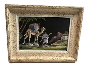 Vadim Markin 油彩画 ラクダ 砂漠風景 額装 絵画 サイン有 VTG アラビア砂漠の風景 ラクダ 東洋美術 絵画 ベルベット 額入り 署名
