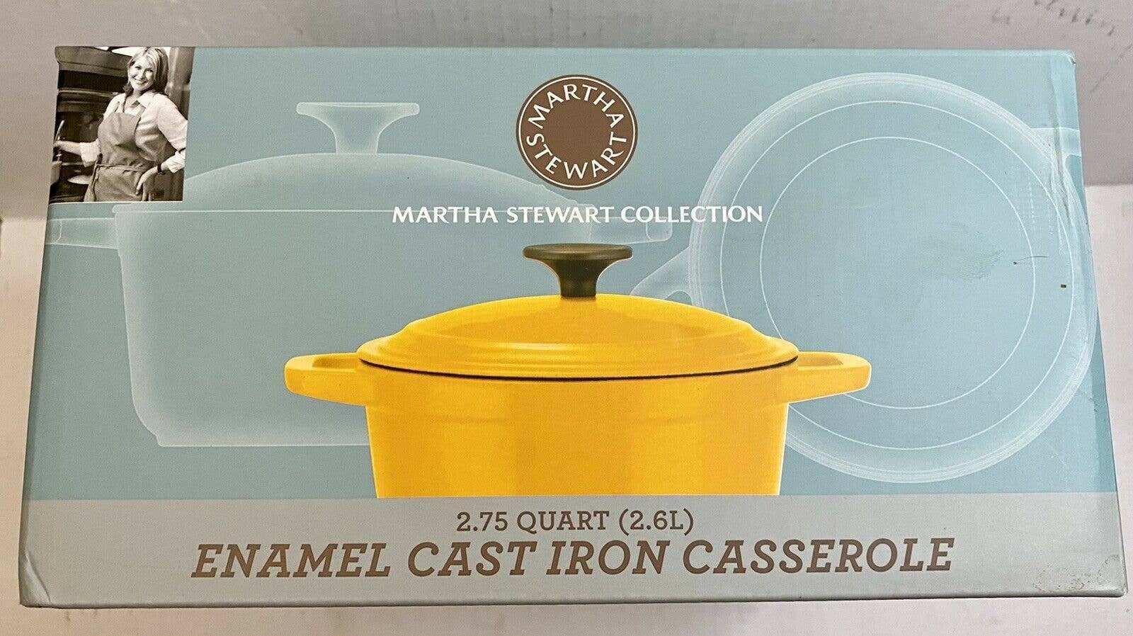 Like New Martha Stewart Collection Cast Iron Round Covered Dutch Oven,2  Quart
