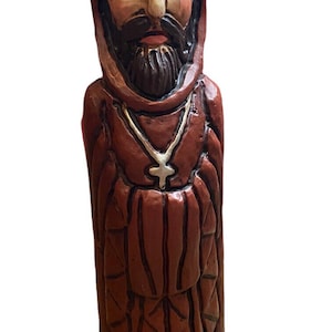 VTG Figural Hand Carved Wood Bottle Wine Case Knight Monk Safe Secret Religious