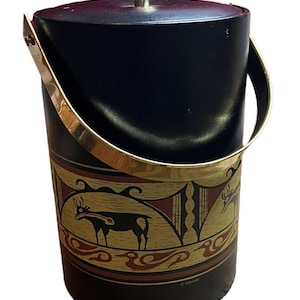Vtg Mid Century COUROC Serving Ice Bucket w/ Lid MCM Birds Cow Tribal African