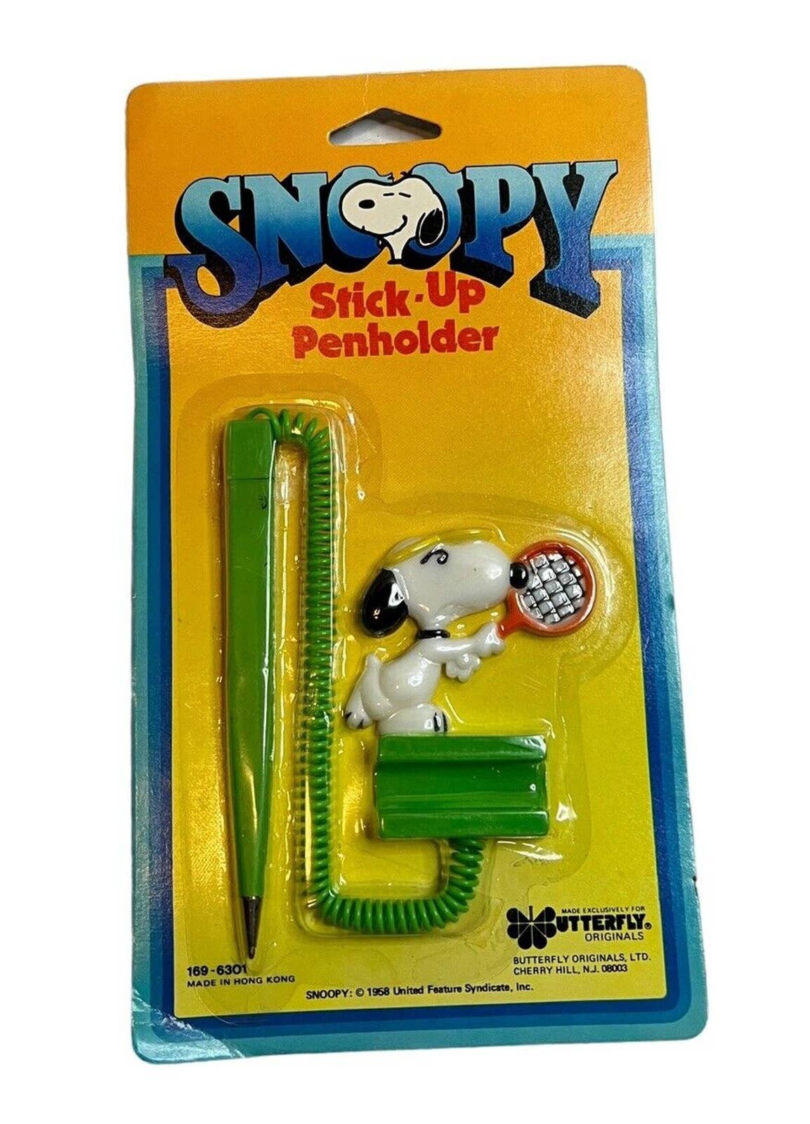 Vintage Snoopy Peanuts Butterfly Originals Sticker Up Pen Holder Stretch Tennis