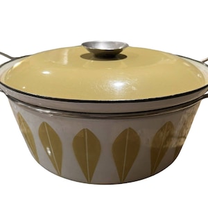 Vtg MCM Cathrineholm Noorwegen Lotus Butterscotch Braadpan Dutch Oven Pot 10,5&quot;