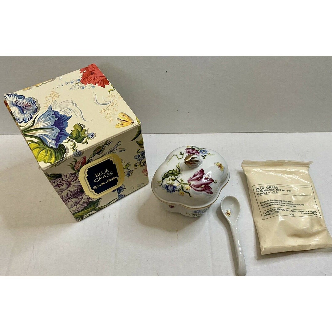 Vintage ELIZABETH ARDEN BLUEGRASS Milk Bath Set Chelsea Gardens Spoon