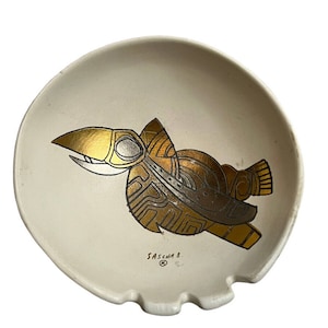 Vintage Sascha Brastoff Footed Ashtray Bowl Mid Century Modern Aztec Mayan