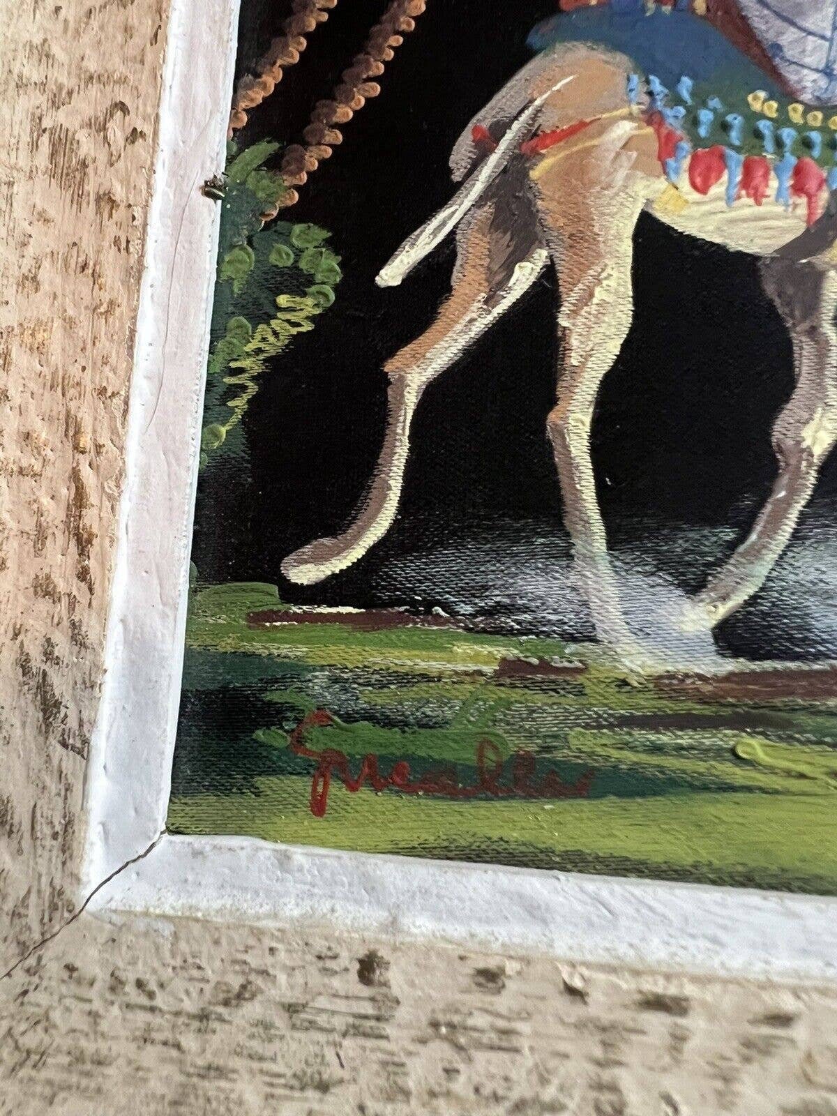 VTG アラビア砂漠の風景 ラクダ 東洋美術 絵画 ベルベット 額入り 署名