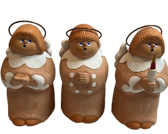 Choir Angel Figurines Sermar Chile Terra Cotta Clay Folk Art Lot of 3 Signed 4”