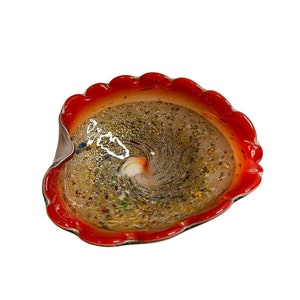 Vintage Murano Tutti Frutti Art Glass Bowl Orange Red Gold Flecks Swirl