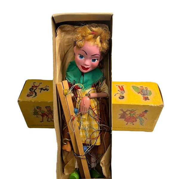 Vintage Pelham Gretl Puppet Marionette Fairytale Original Box Brothers Grimm 12”