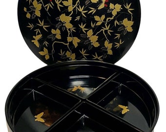 Hanae Mori Lacquer Vanity Nesting Tray Box Butterflies Set Chika Chic Round Japan