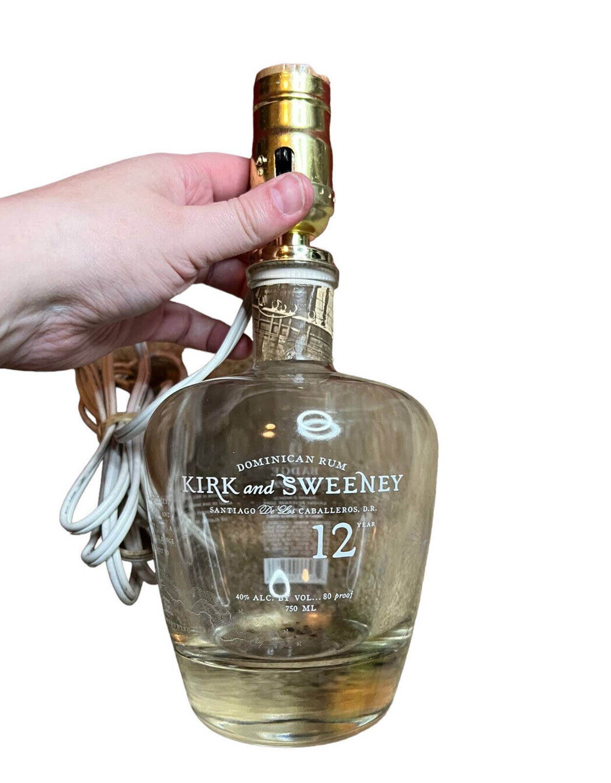 KIRK & SWEENEY 23 Year Dominican Rum Bottle Glass EMPTY Repurposed Accent Lamp