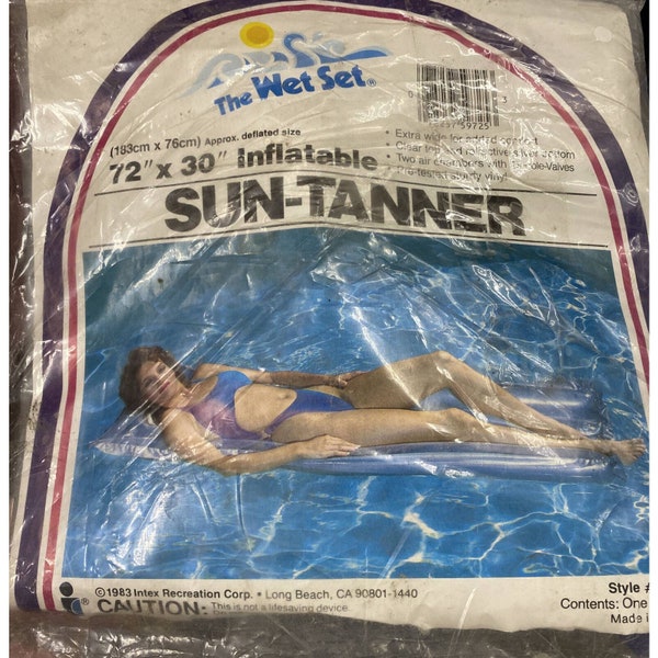 Vintage 1990 The Wet Set Suntanner 72" x 30" Inflatable Pool Raft Intex #59725