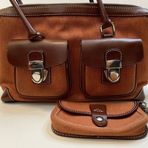 Dooney Bourke Signature Double Pocket Tote HP65C Chestnut Fabric Leather Set