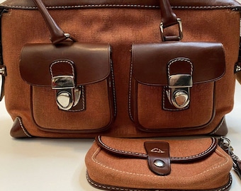 Dooney Bourke Signature Double Pocket Tote HP65C Chestnut Fabric Leather Set