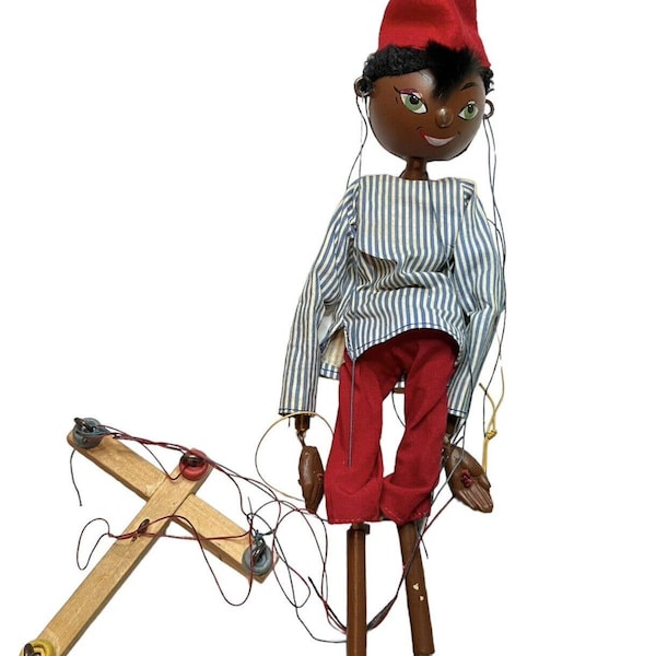 Vintage Wonky Toys Pelham Puppet Marionette Simple Dancing Girl Puppet Box