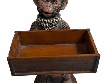 Vintage Dezine MONKEY Butler Tabletop Statue with Tray Business Card Holder
