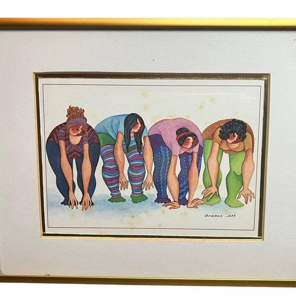 Barbara Lavallee Signed Framed Print Women Stretching Colorful Wellness Yoga