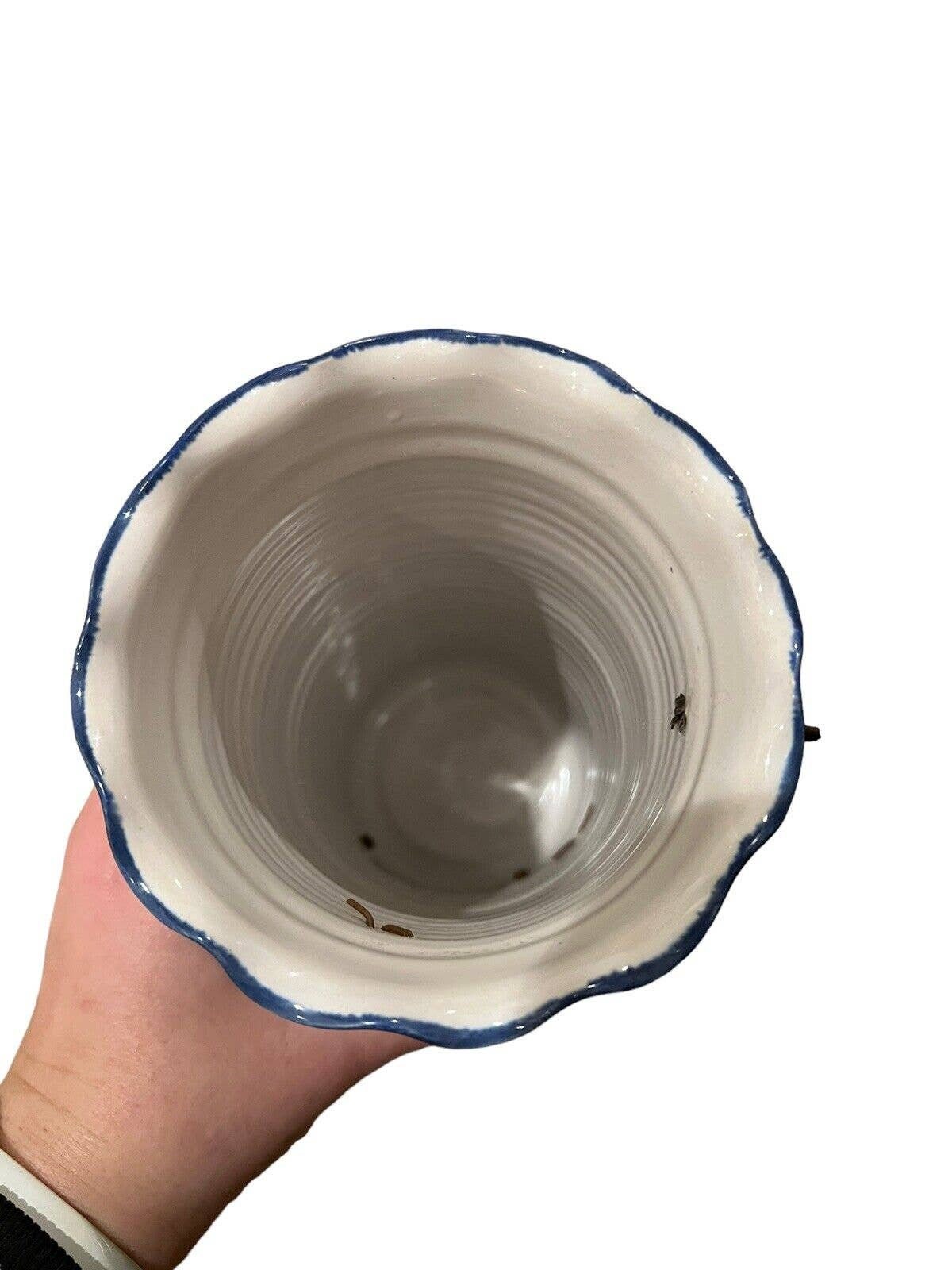 Signed Ceramic Vase Fluted Rim Stove Door Candle Holder Stoneware Crock ...