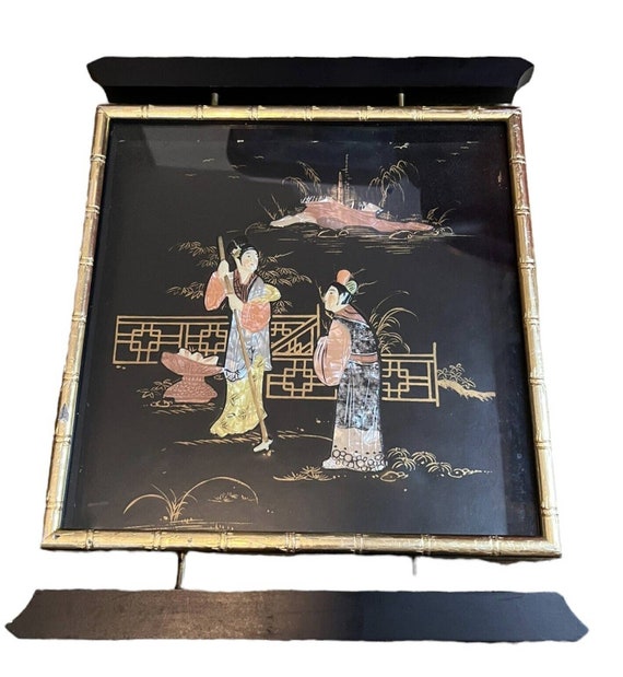 Vintage Turner Asian Wall Art Mother of Pearl Inlay 3D Black