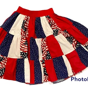 Square Dance American Flag Skirt Red White Blue SQUARE UP FASHIONS Patriotic Sm