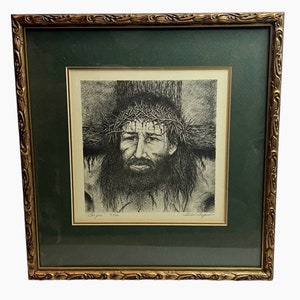 JESUS Crown of Thorns Art Print Drawing Framed “For You” Matted Signed Numbered