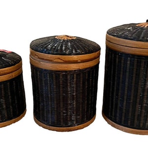 Vintage Woven Nesting Basket Canister Set of 3 Round Graduated Size