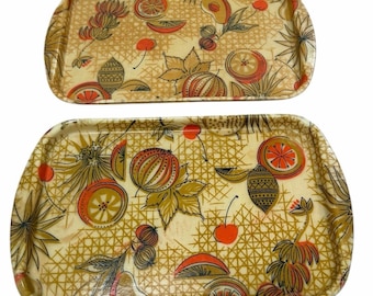 VTG MCM jaren 60 Rexilite glasvezel bloemen dienbladen kitsch set van 2