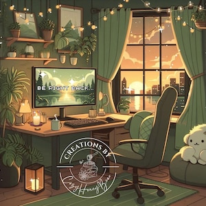 Be Right Back Screen Sage Green Lo-Fi Aesthetic Cozy