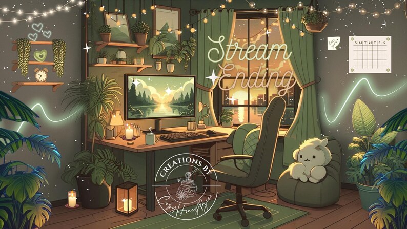 Stream Ending Glow Screen Sage Green Lo-Fi Aesthetic Cozy