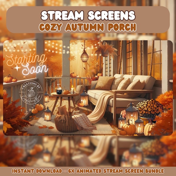 Cozy Autumn Porch Animated Stream Screens, Lo-Fi Overlays (Digital Download)