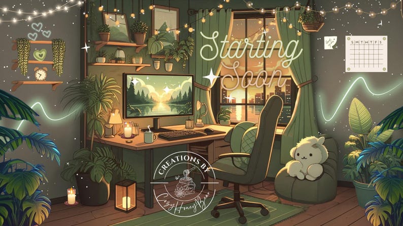Starting Soon Glow Screen Sage Green Lo-Fi Aesthetic Cozy