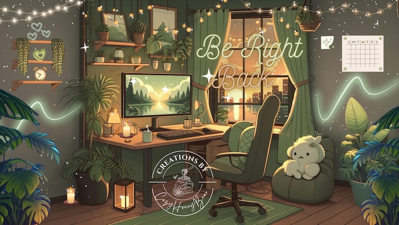 Be Right Back Glow Screen Sage Green Lo-Fi Aesthetic Cozy