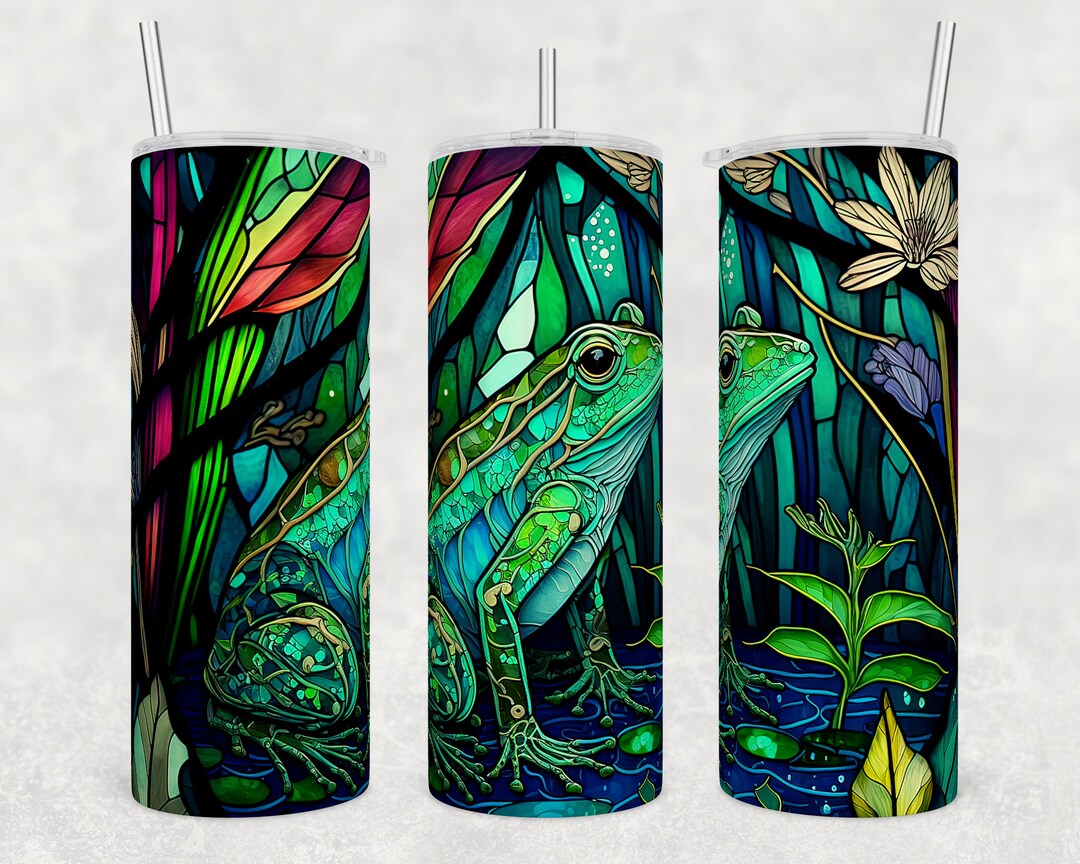 Faux Stained Glass Effect Frog Tumbler, Cute Animal Cup, Travel Mug