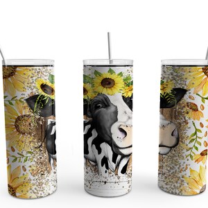 Sunflower Cow 20oz Tumbler: Western Farmhouse Stainless Steel drinkware