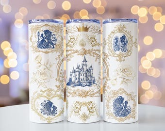 Vaso de 20 oz de La Bella y la Bestia (Png), envoltura para taza de café helado de princesa