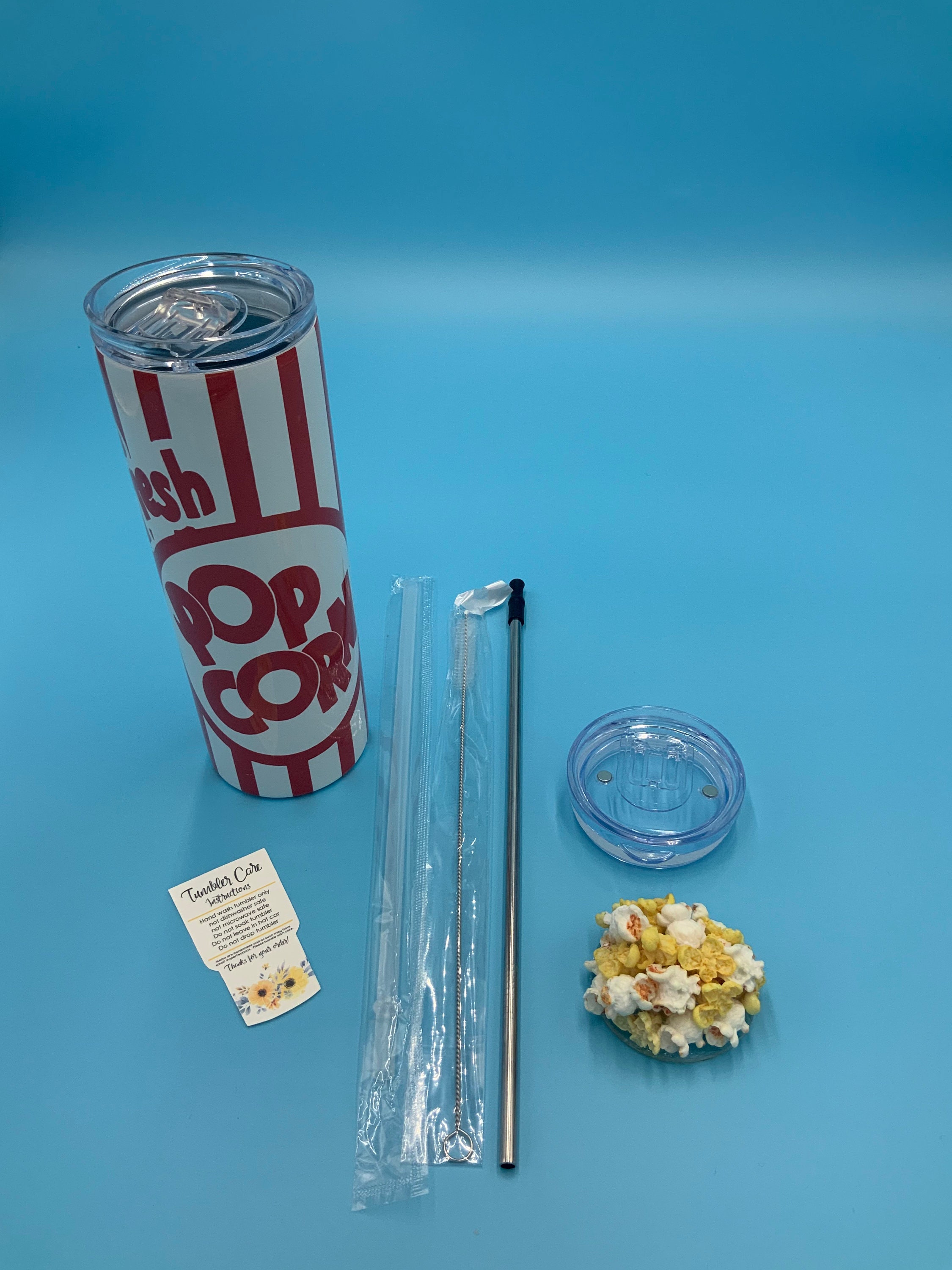 Popcorn 20oz Tumbler with Decorative Popcorn Lid Etsy