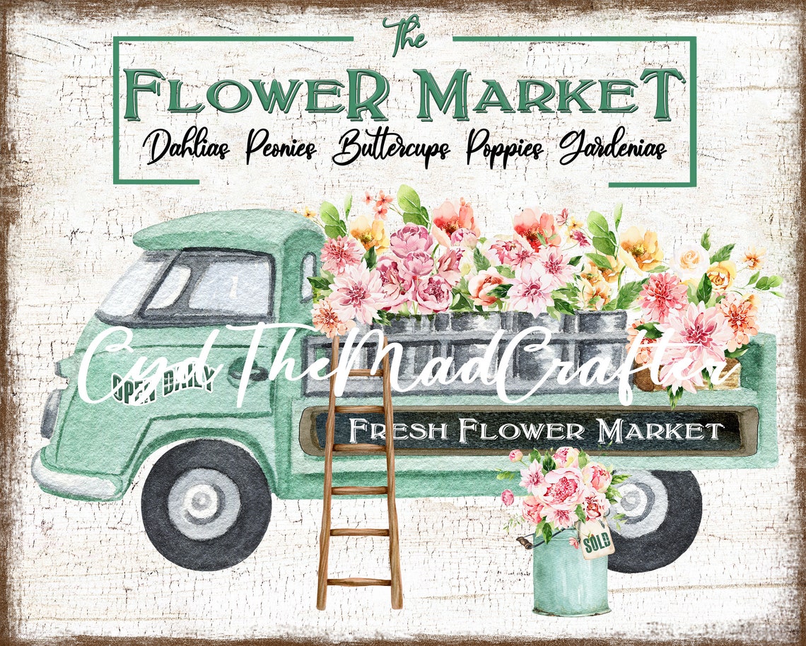 Fresh Flower Market Delivery Truck 10x8 Wreath Sign Etsy