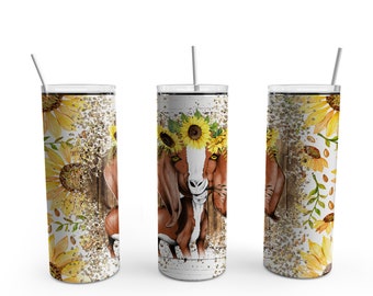 Sunflower goat, cute goat tumbler, 20oz Tumbler, western tumbler, gift for friend, for sister, gift for mom, cocktail tumbler, personalized