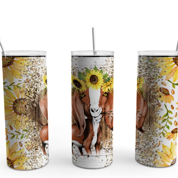 Sunflower goat, cute goat tumbler, 20oz Tumbler, western tumbler, gift for friend, for sister, gift for mom, cocktail tumbler, personalized