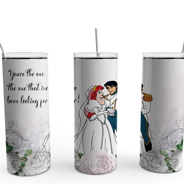 You're the one, Ariel and Eric, 20oz tumbler, Stainless steel, wedding tumbler, gift for bride, wedding gift, bride tumbler, mermaid tumbler