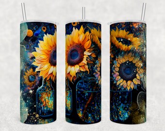 faux ink sunflowers tumbler, sunflower cup, travel mug, water flask, farmhouse cup, flowers, sunflower art, gift for friend, mother