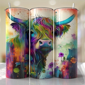 Watercolor Highland Cow Tumbler: 20oz Stainless Steel Heifer Cup drinkware