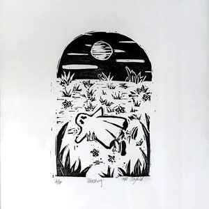 Ghosting - 8x10 | Handmade Relief Printmaking Lino block Linocut Ink Print Unframed | Wall Art | Gift | Hand Printed | Ghost Art