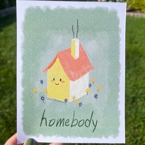 Homebody Mini Digital Art Print Illustration - Wall Decor | Cute Small Prints | Charming Wall Hanging | Mini Art Poster | Kawaii Wall Decor