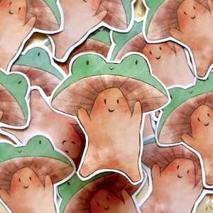 Sticker champignon grenouille | Sticker autocollant mat découpé, bois