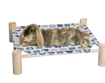 Wooden Frame Canvas Hammock Raised Pet Bed for Cats, Rabbits and Small Dogs