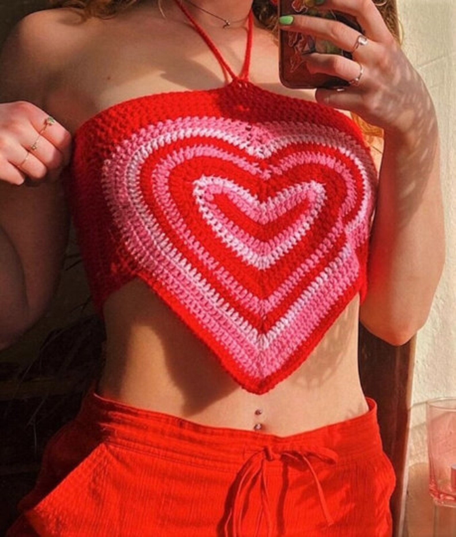 Y2K heart shape knit crop top Sexy crochet crop top Heart | Etsy