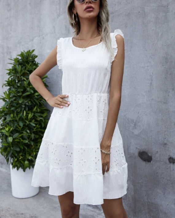 White Cotton Babydoll Dress Vintage 