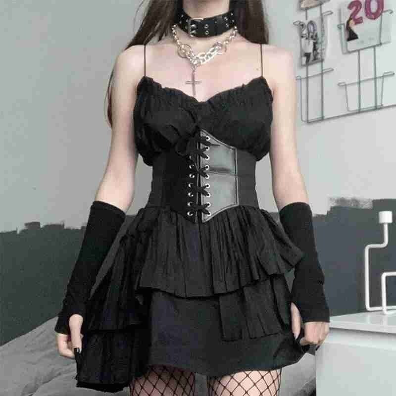 Vintage gotic style corset belt, Elastic Laced up coset belt