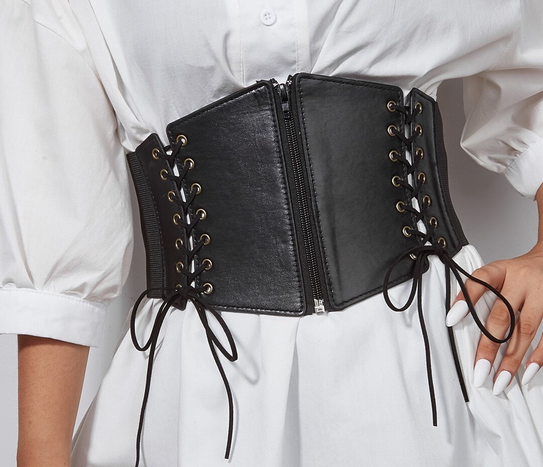 Black Laced Zip Front Belt Corset Type Elastic Belt - Etsy