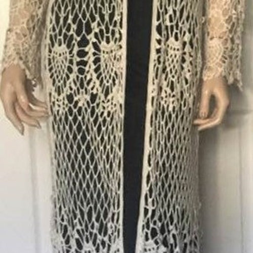 Knit Long Cover Up Fisnet Cardigan Maxi Cotton Lace Beach Caftan Beige Summer Cardigan